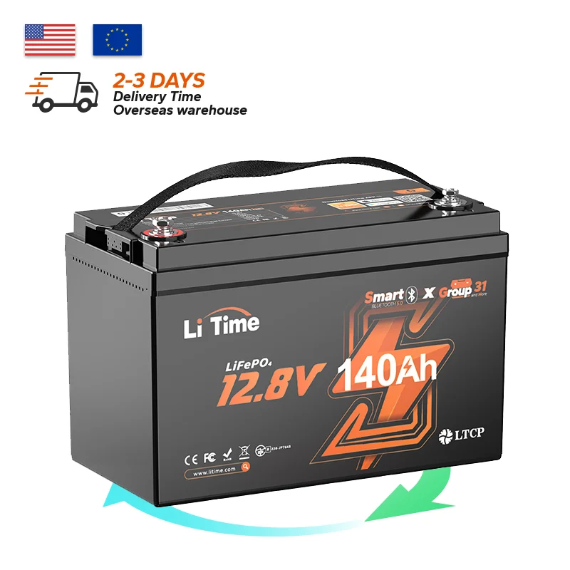 US Stock Wholesale 12v 140ah Lifepo4 Lithium Battery 150a BMS Bluetooth Rechargeable Lithium Iron Phosphate Battery