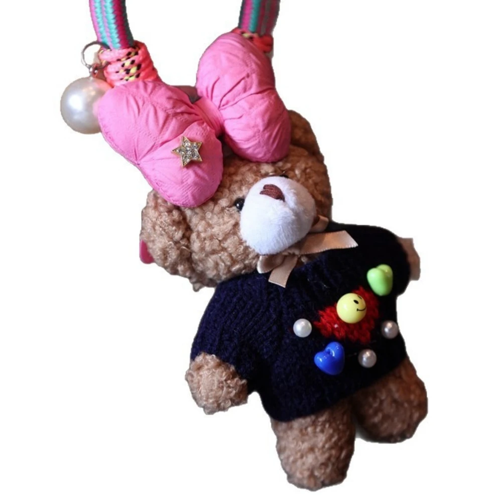 الأصلي اليدوية لطيف فتاة القلب الدب قلادة حقيبة قلادة حبل ملون أفخم قلادة دمية الدمى