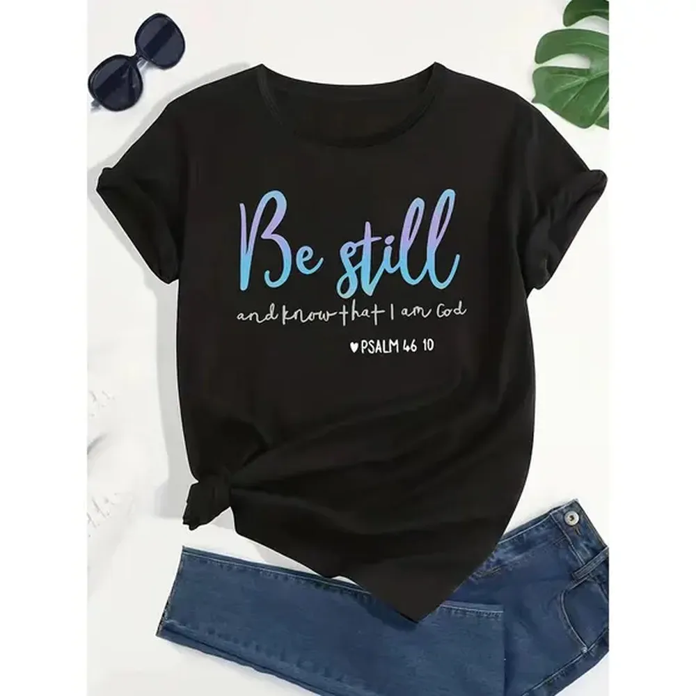 [100% Cotton] Soft Stretchy Letter Print T-Shirt - Chic Women'S Crew Neck, Short Sleeve, Machine Washable Polyester Blend - Perfect For Spring/Summer/Fall T-Shirt For Men And Women