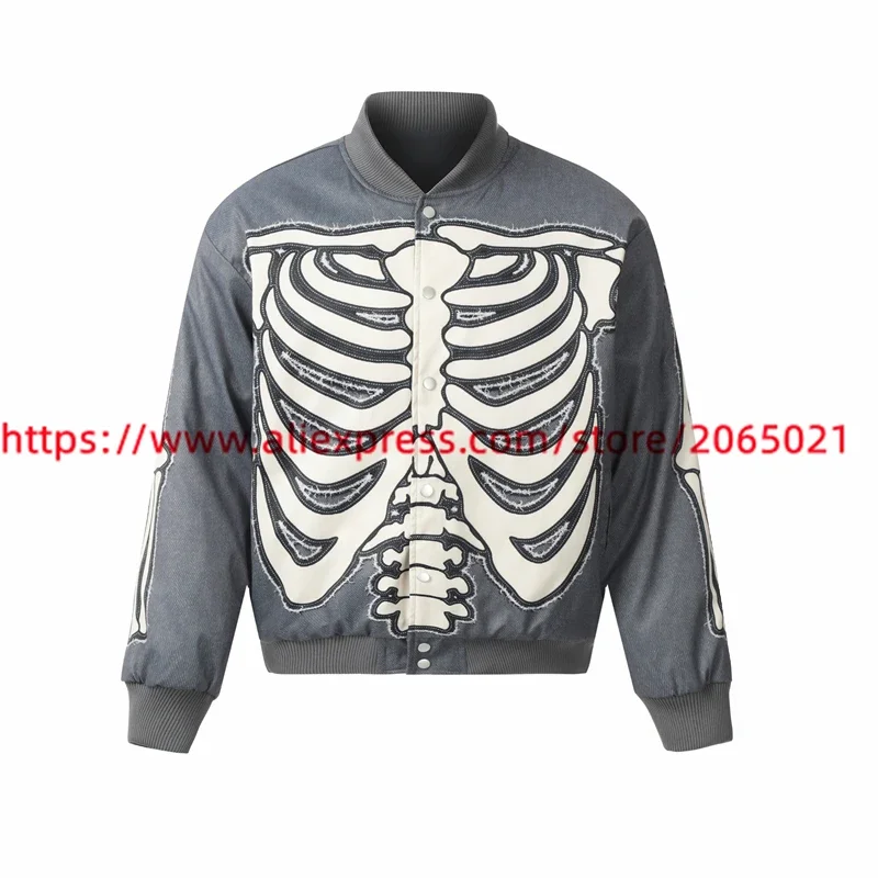 Saint Embroidered Skeleton Bread Down Jacket Parkas Men Women Wearable Outerwear Cost