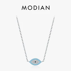 MODIAN 925 Sterling Silver Natural Blue Turquoise Pendant Necklace Sparkling Pave Setting CZ for Women Valentine's Day Gift