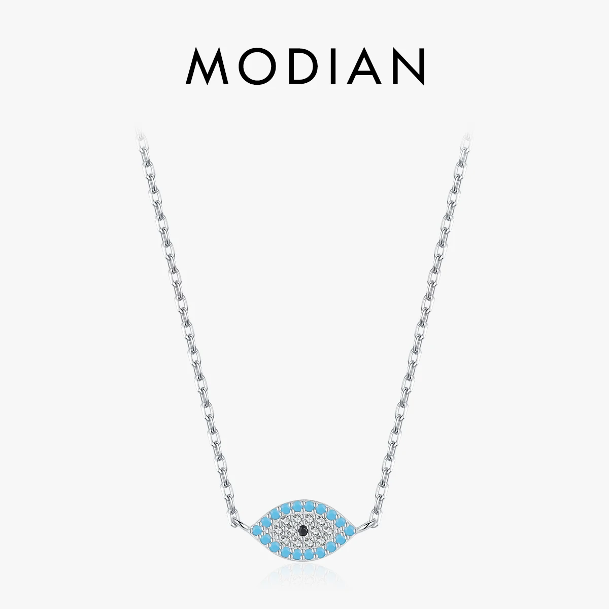 MODIAN 925 Sterling Silver Natural Blue Turquoise Naszyjnik Sparkling Pave Setting CZ dla kobiet Prezent walentynkowy