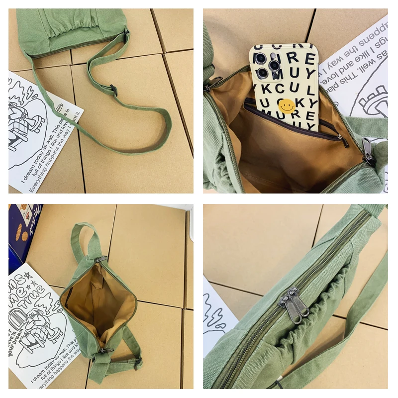 Canvas Bags For Women Small Ladies Handbags Casual Shoulder Crossbody Bag Vintage Eco Bag Korean Messenger Bag Y2K Satchel INS