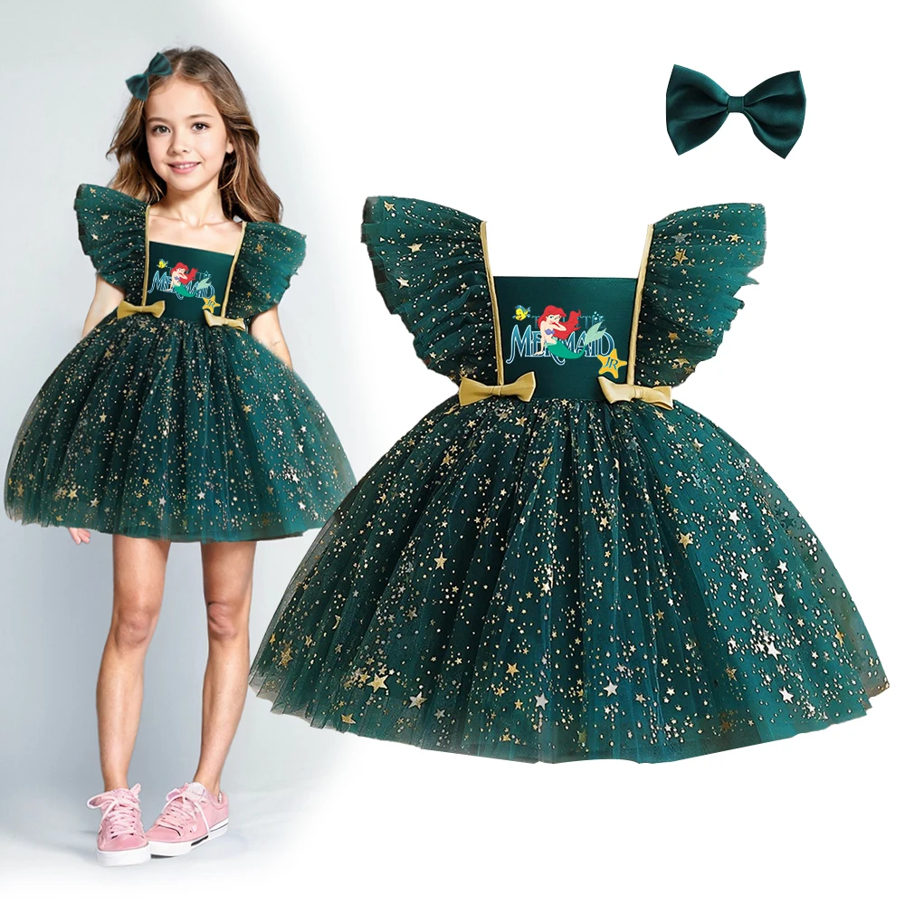 La Petite Sirène à Paillettes et Volants pour Fille, Robe de Princesse en Tulle, Tutu, Tenue de ixde Noël Élégante pour Enfant de 1 à 5 Ans