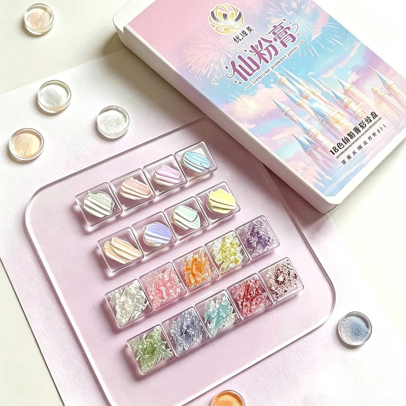 18‑Colors Fairy Nail Patting Gel Palette, Glitter No‑Wipe 3D Styling Gel, DIY Mixable Pigment Gel for Nail Art Gradient Blush