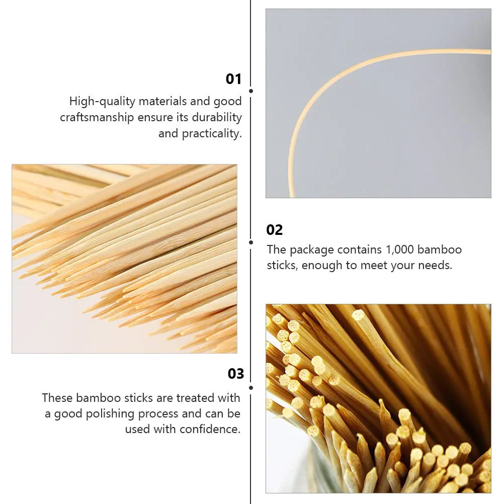 

1000 шт. бамбуковые шампуры, палочки для барбекю, высококачественные одноразовые пищевые приборы для гриля, инструменты для барбекю, многофункциональные приготовления пищи