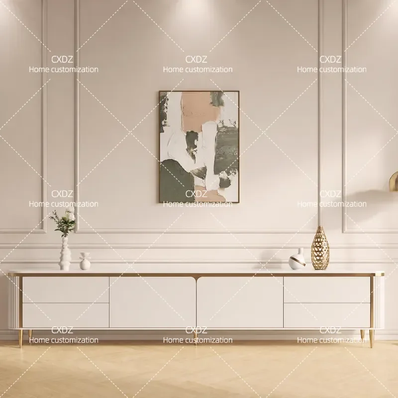 Light Luxury TV Cabinet and Coffee Table Combination All Solid Wood Living Room Floor Standing TV Stand with Integrated