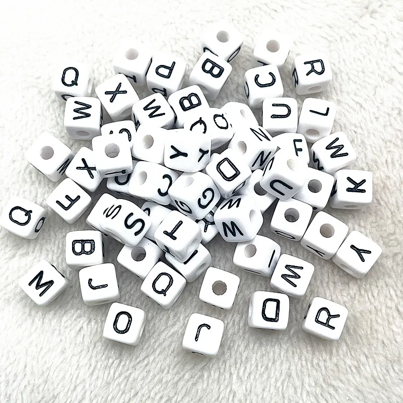 20pcs 10*10mm Cube Acrylic Letter Beads Single Alphabet A-Z White Square Bracelet Jewelry Making Beads