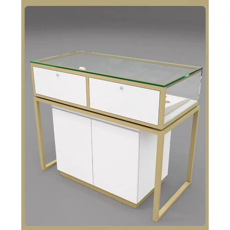 Benutzer definierte, Luxus Schrank Gold Griff Hardware Glas Display Schrank Schmuck Display