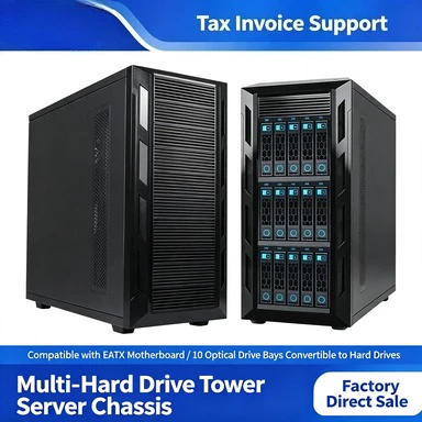 EATX Dual‑way Tower PC Case, 10 Optical Drive Slots, 16 Hot‑Swap Hard Disk Bays NAS Storage Desktop Chassis