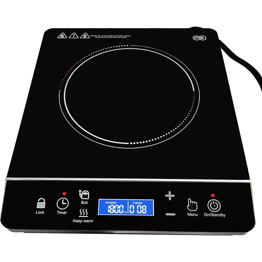 

Portable Induction Cooktop 1800W with LCD Touch Display 10 Heat Settings Child Lock Auto Shut-off Stainless Steel Surface Black