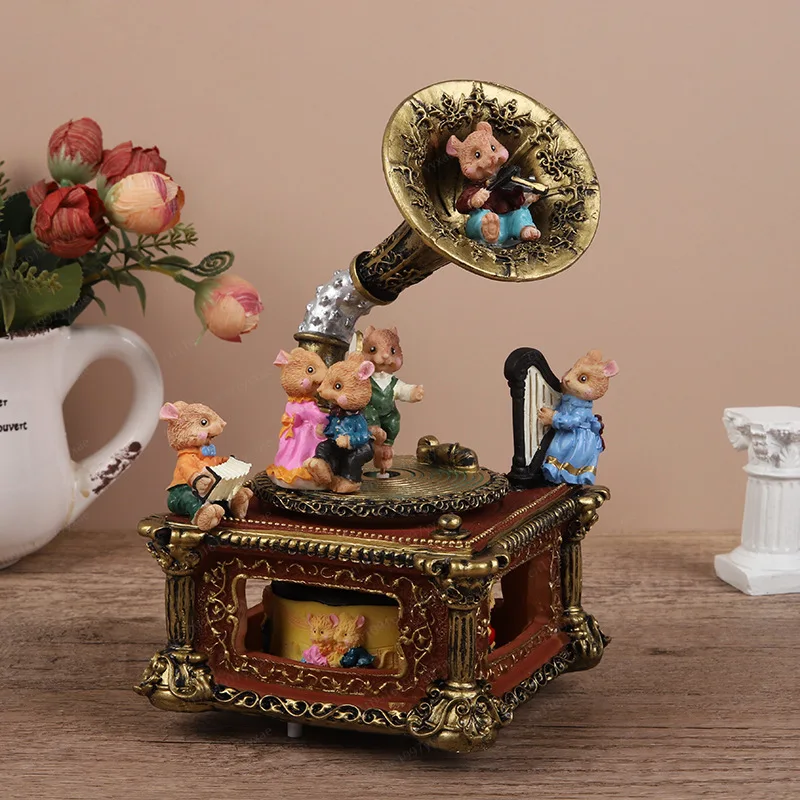 Cute Mouse Concert Ornament Music Box Craft Gifts Girls European Rotation