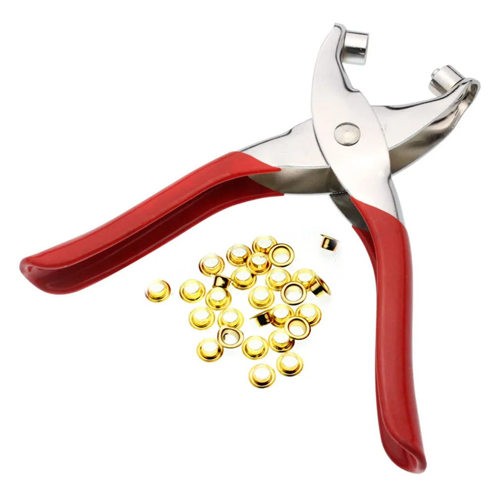 Hole Punch Tool Kit With 100 Eyelets 6” Red Pliers Grommet Setter For Fabric Canvas Belt Craft Household Pincer Fastener Tool