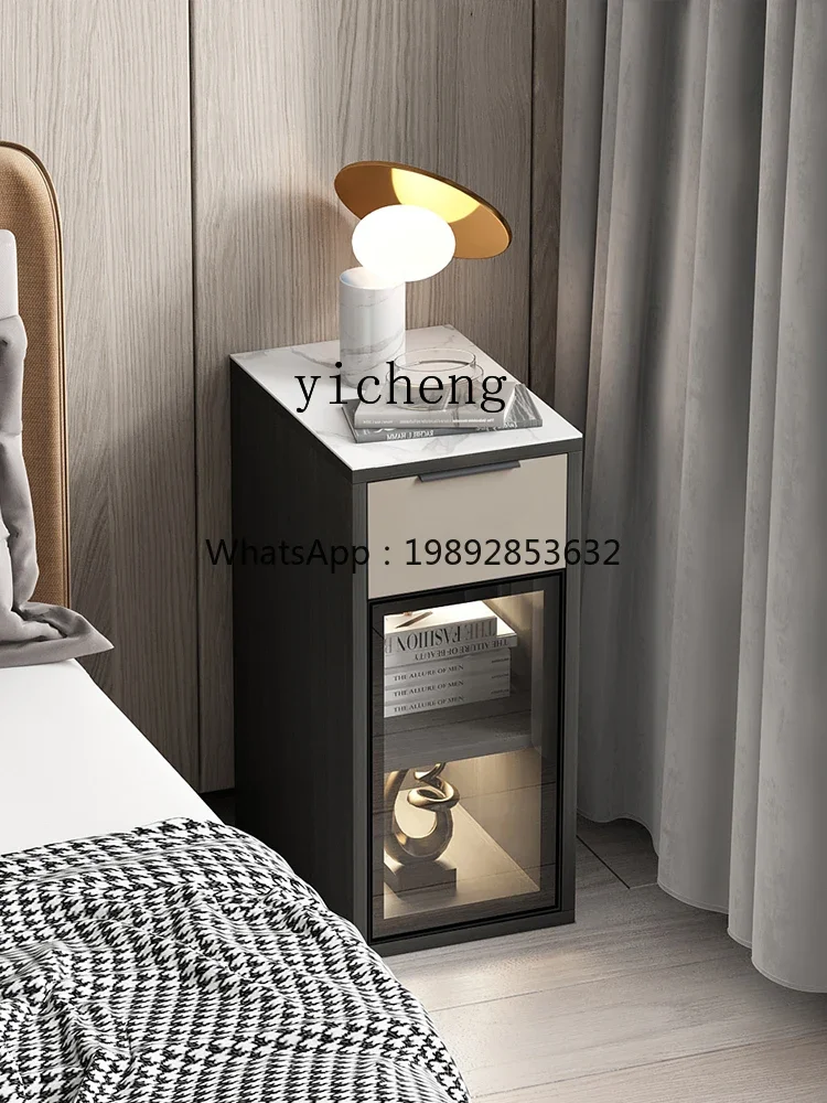 b9.21-Solid Wood Stone Plate Bedside Table Ultra Narrow Simple Modern Light Luxury Minimalist Storage Cabinet