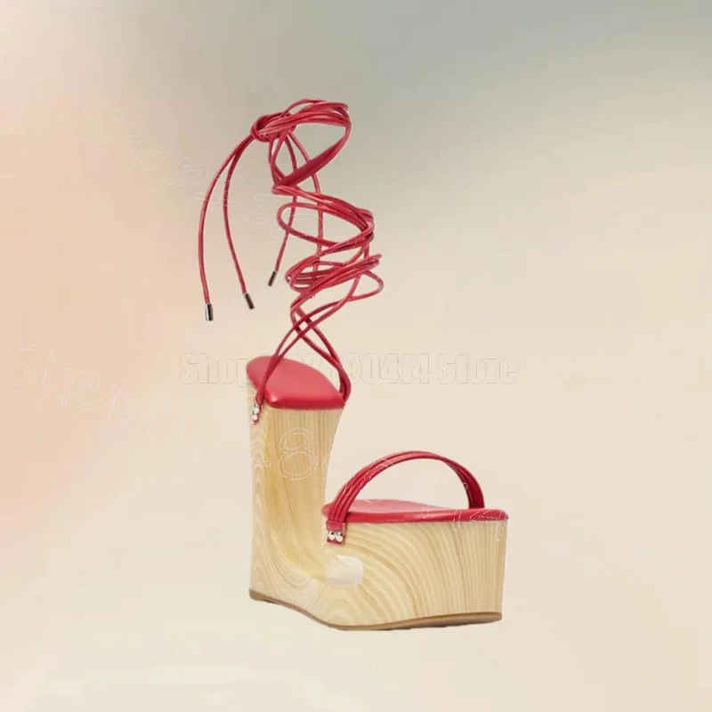 

Wooden Strange Style Heels Red Twine Sandals Lace Up Women Shoes Open Toe Fashion Party Banquet Dating 2026 Zapatos Para Mujere
