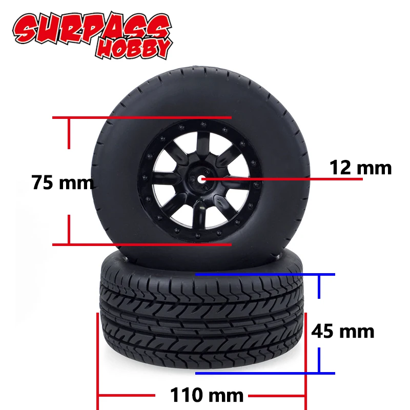 SURPASS HOBBY 4PCS 110MM Tyre Wheels Short Course Truck Tyre Wheel Rim 12mm Hub Hex For 1/10 RC Car Traxxas Slash HPI Redcat