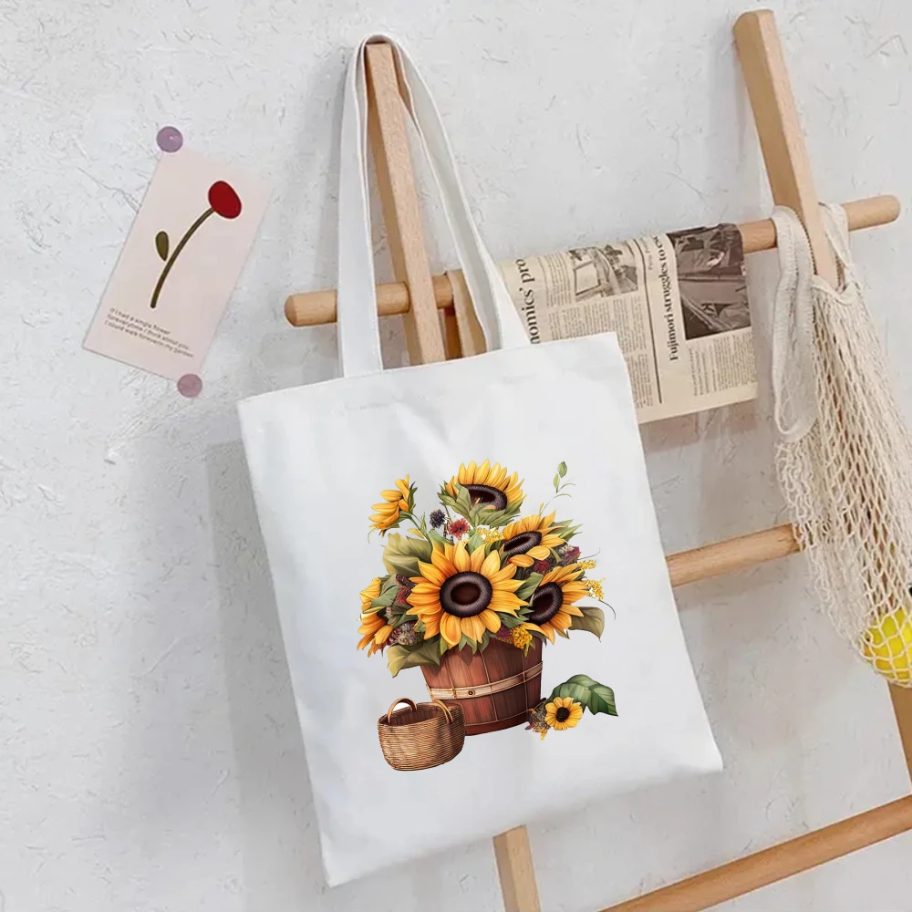 

Sunflower Canvas Tote Bag with Dripping Effect Vibrant Floral Details Motivational Reusable Shopping Bag