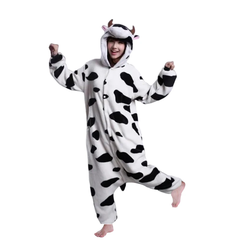 Cow Adult Kigurumis Onesie Pajamas,Animal Winter Women Men Overalls Funny Cute Suit Festival Outfit Animal Costumes Jumpsuit