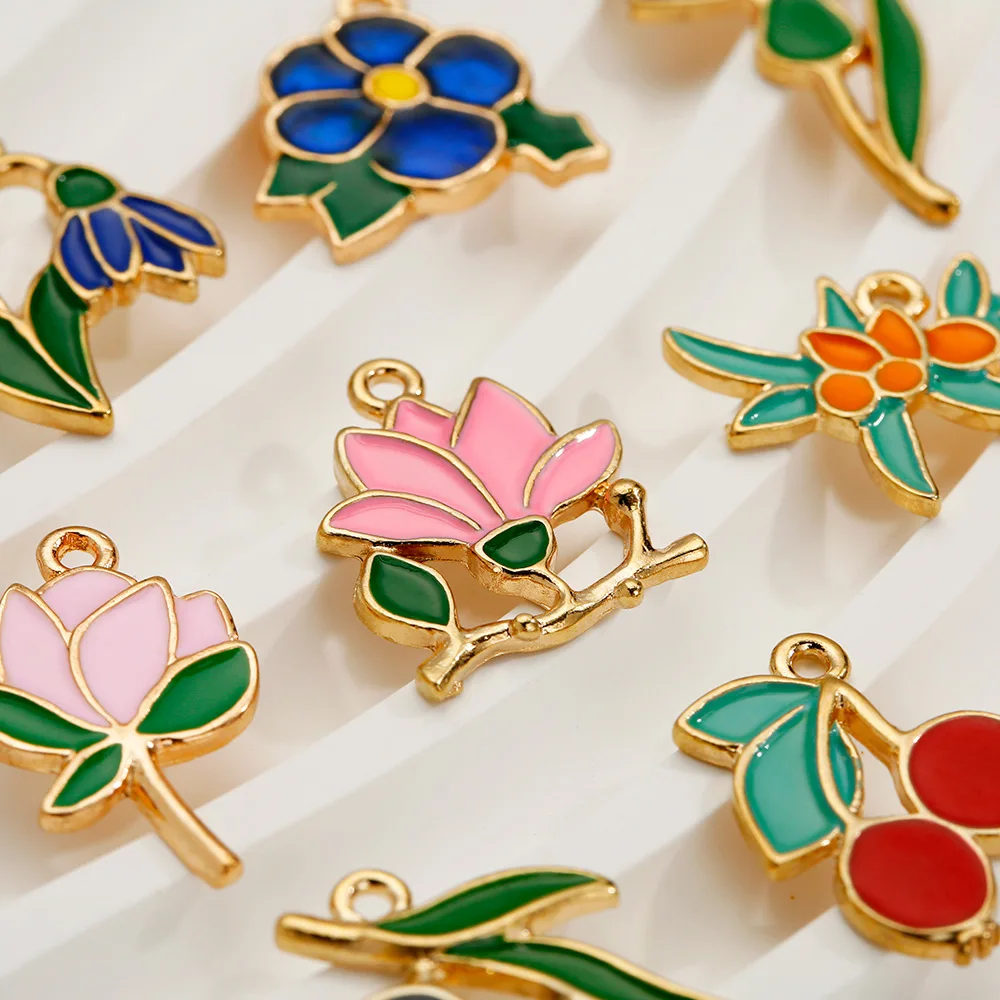 إكسسوارات وحلي مصنوعة من خليط معدني يمكنك صنعها بنفسك، ومعلقات بالتنقيط على شكل زهرة الكرز بالزيت، والأقراط والقلائد والإكسسوارات