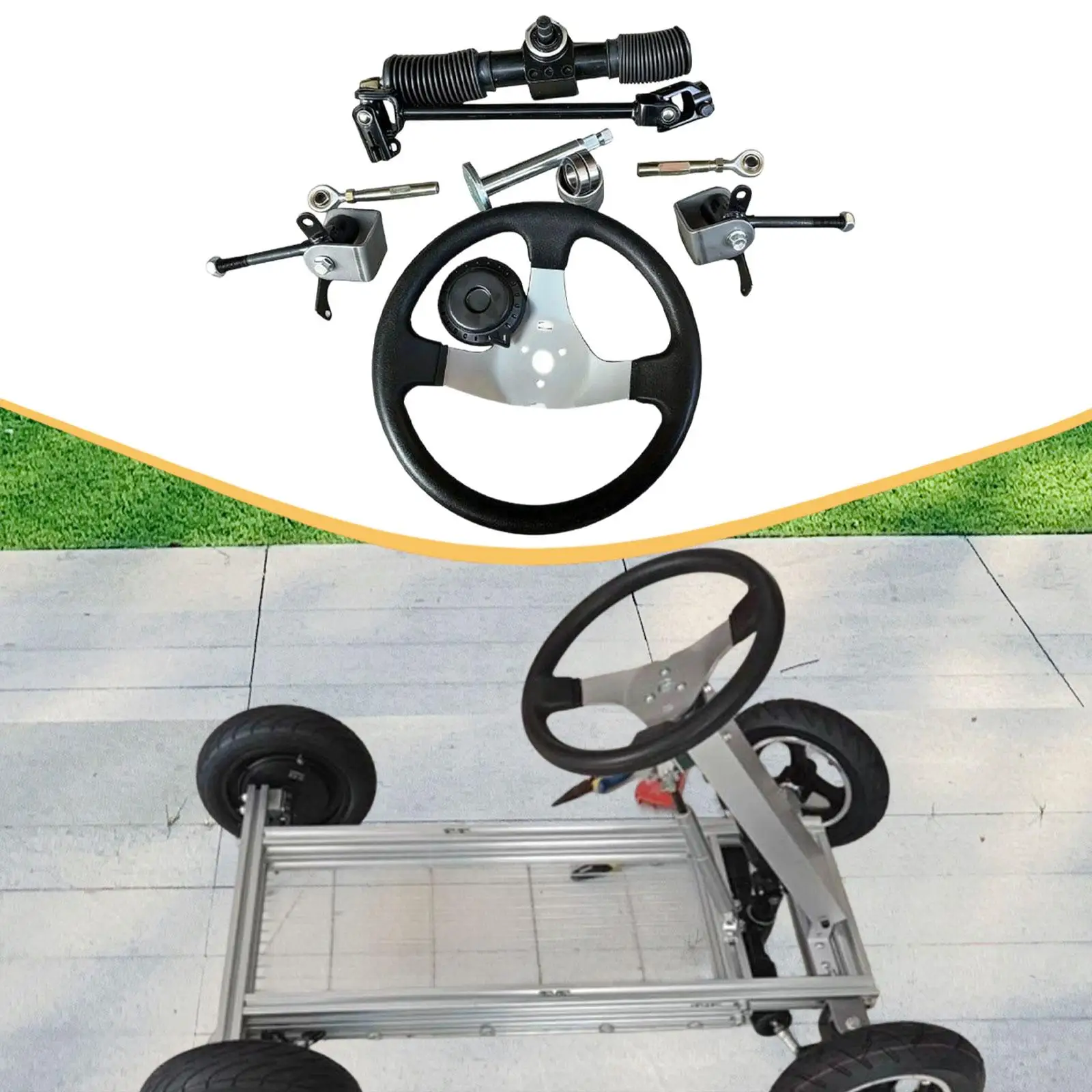 Kit Albero Sterzo Regolabile per Go Kart 320mm, Set Pignone e Cremagliera in Acciaio Resistente all'Usura, Accessori per Piccole Auto Giocattolo