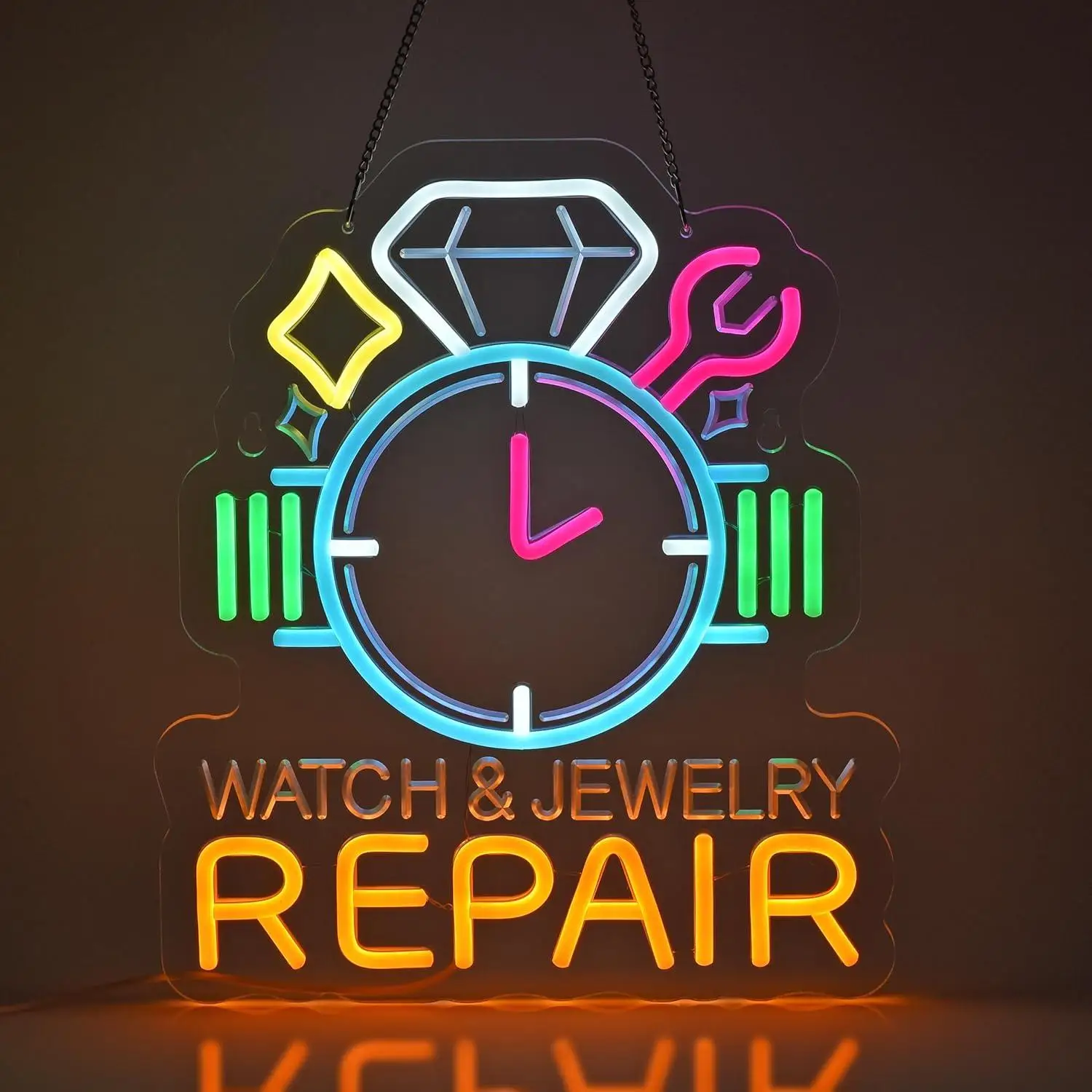 時計・ジュエリー修理用ネオンサイン、usb調光ledライト、ビジネスストア、クラフトフェア、ショップ、マーケット、修理サービス、装飾、ナイトライトに最適