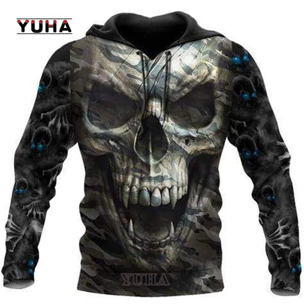 3D Printed Skull Graphics Men's Hoodie Tops Fashion Unisex Sweatshirt Spring and autumn Hip Hop Streetwear Oversized Casual Men' view 3
