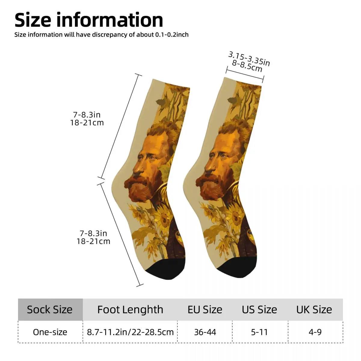 Van Gogh Starry Night Rose Sunflower Sock Printed Man Polyester