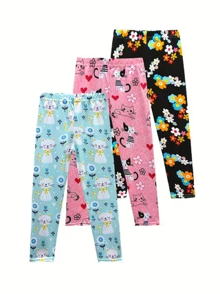 Kids Girls Chic Black Rainbow Tie Dye Leggings, Cute High Stretch Soft Comfy Pants