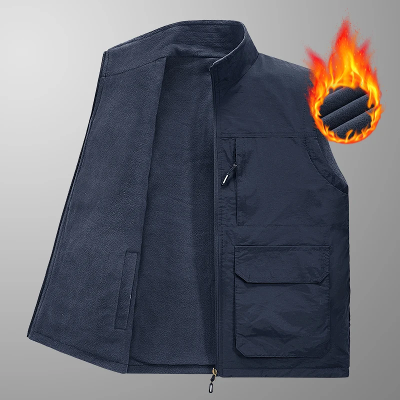 

Men Velvet Double-sided Vests Male Zipper Quick Drying Vest Autumn Winter Outdoor Leisure Sports Vest Men Running Hiking Vests