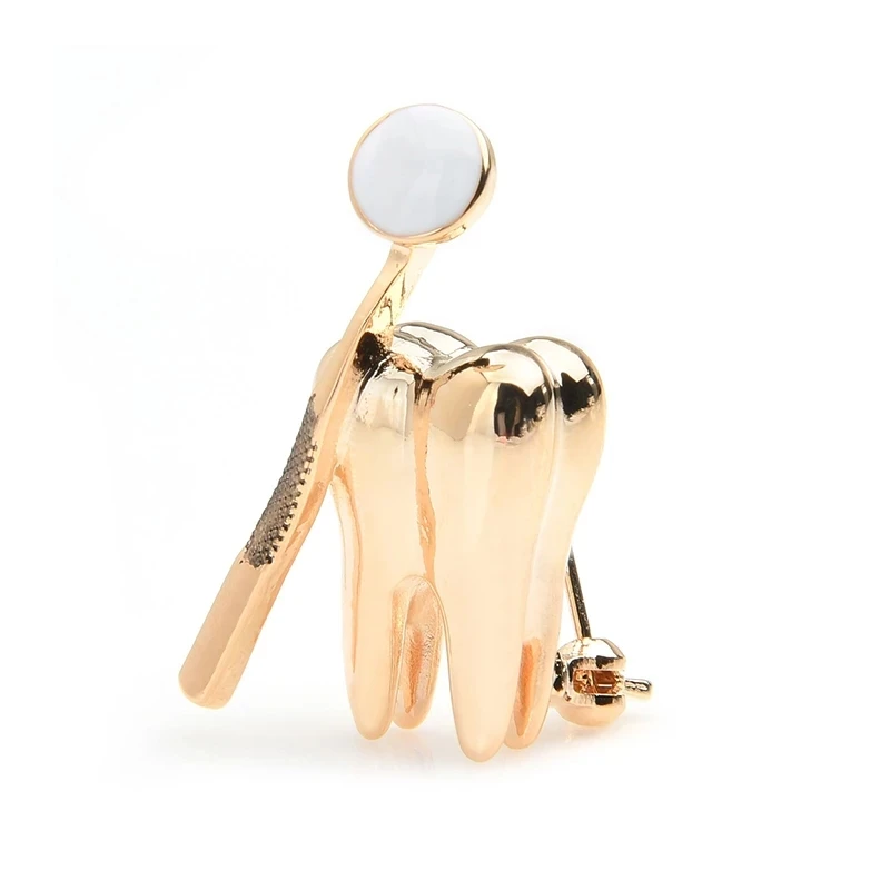 Gold Color Dental Mirror Brooches Personality Style  Doctor Dentist Brooch Pins