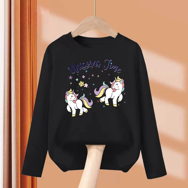 Aimi Lakana Baby Pony Cartoon Clothing Children Spring Fall T-Shirt Kids Long Sleeved O-Neck Tops Girl Unicorn Tees 3-14T