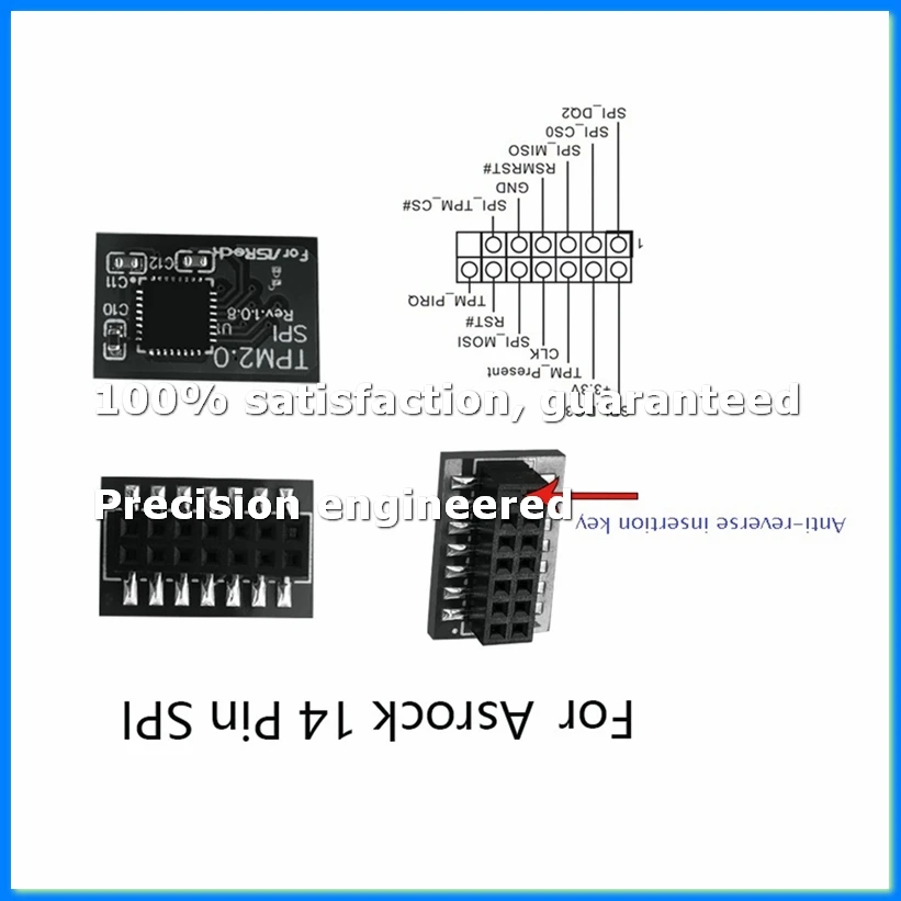 TPM 2.0 Security Module Remote Card, 14 Pin SPI TPM2.0 Encryption Module for Motherboard