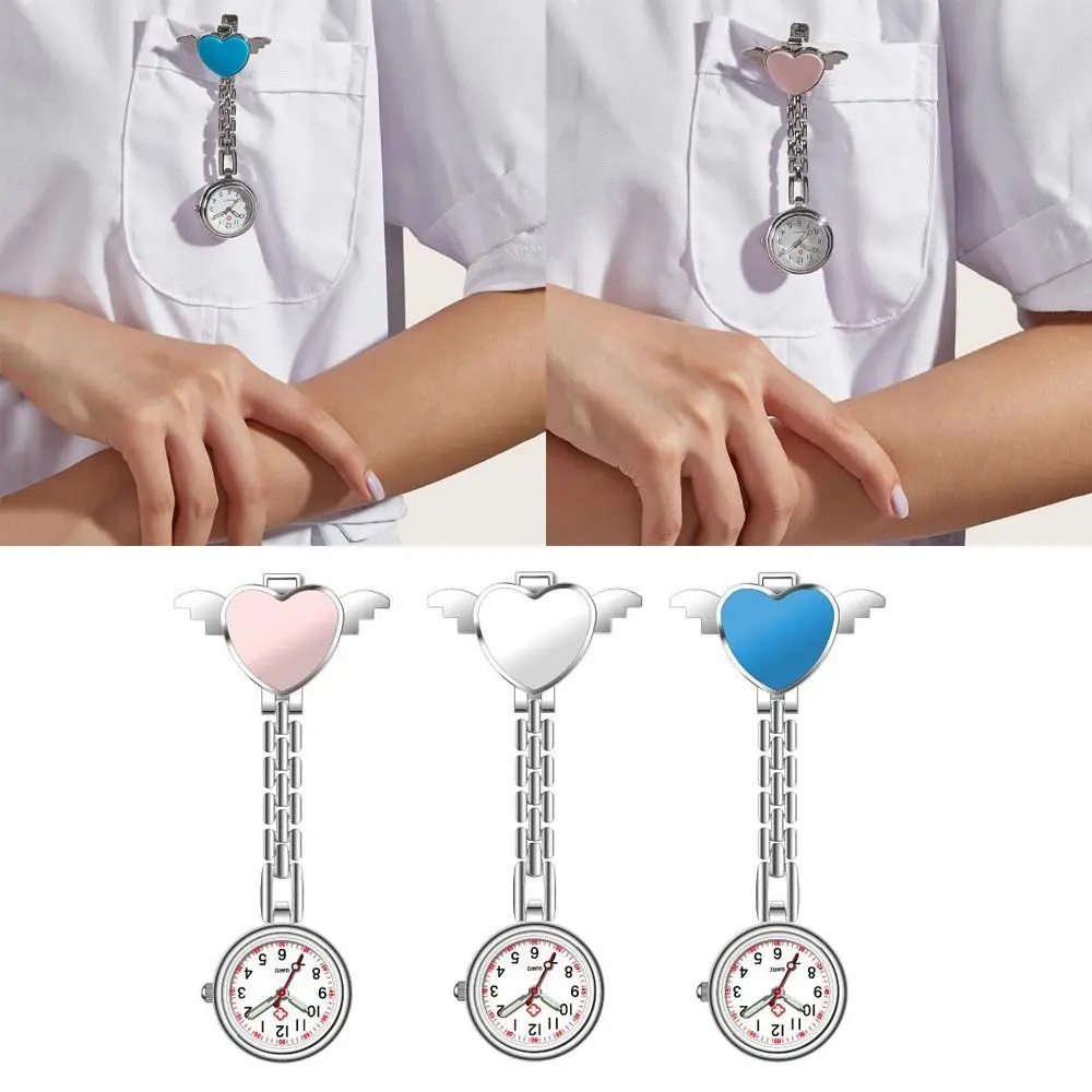 Portable Cute Women Watches Quartz Candy Color Wings Nurse Clip Watches Doctor Pocket Watches Hanging Watch Love Chest Watch