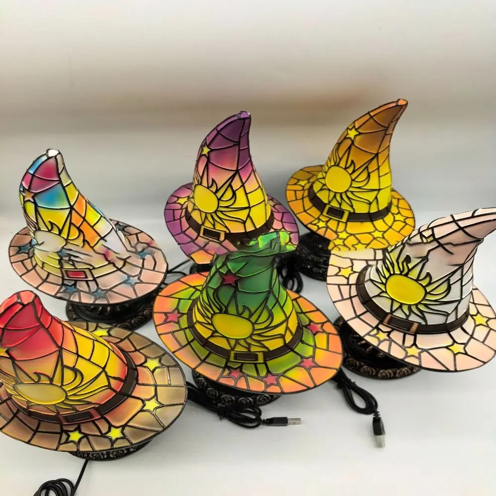 Colorful Witch Hat LED Table Lamp, Handmade Wizard Hat Shape Night Light Ornament ,Creative USB Socket Light Bedroom Decoration