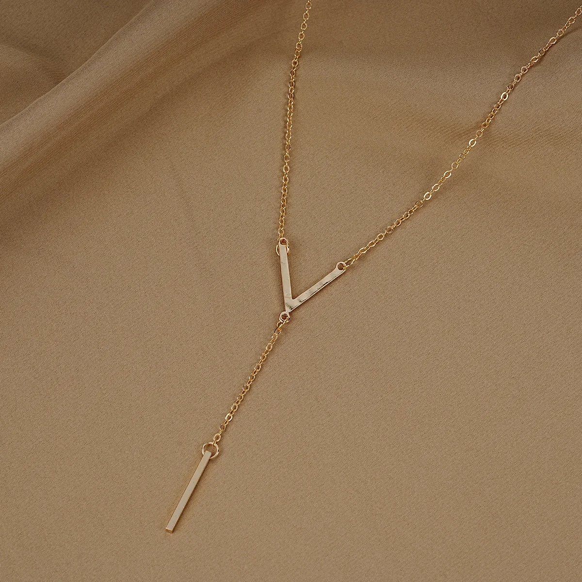 Elegant Stainless Steel V Shape Geometric Stick Pendant Necklace for Women Ladies Dainty Long Chain Necklace  Party Jewelry