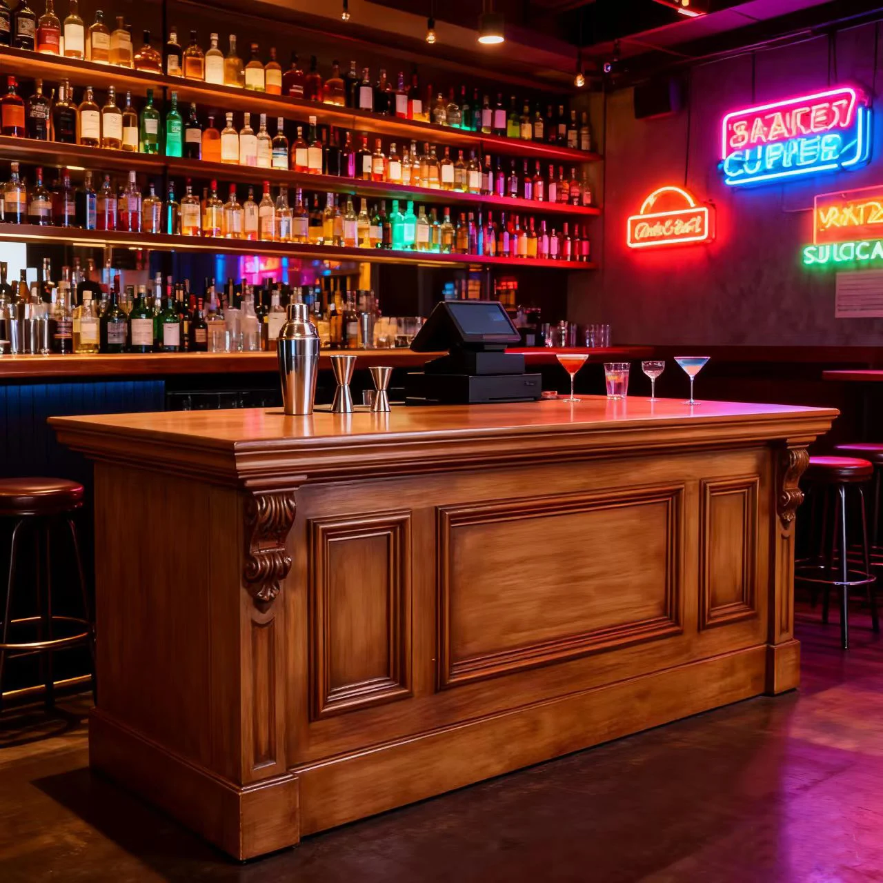 French medieval bar Bistro Bar Cafe Restaurant BBQ checkout page Front desk Solid wood reception desk