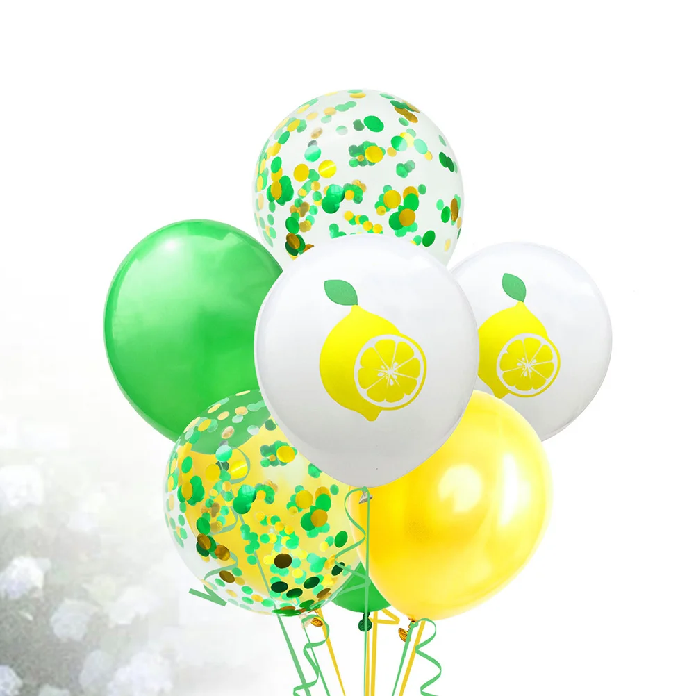 

14Pcs Latex Balloon Set 12inch Lemon Pattern Pure Color Sequins Ribbon Party Decoration Supplies Birthday Wedding Baby Shower