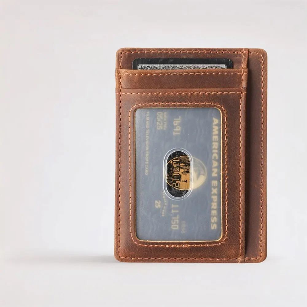 

Vintege Wallet Leather Men's Multi Genuine Leather Men's Crazy Horse Pickup Bag Wallet Minimalist Ultra Thin Leather Leather