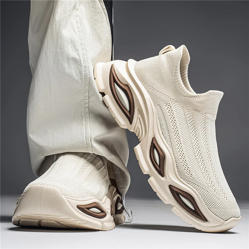 2026 New Men's Breathable Mesh Sock Shoes, Anti‑Slip Wear‑Resistant Thick‑Sole Fashion Versatile Running Casual Sneakers