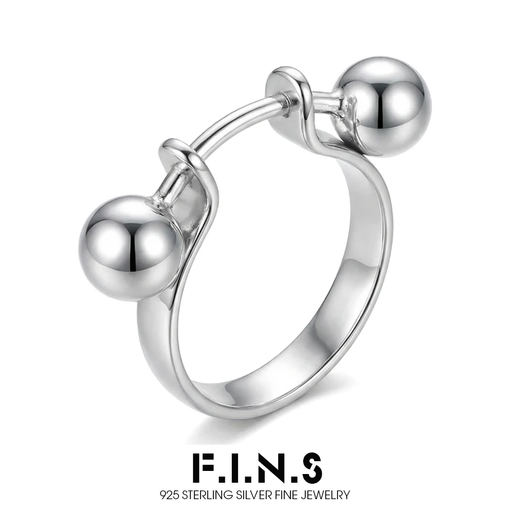 

F.I.N.S Women Ring Silver 925 Fashion Personality Double Round Beads Finger Ring 925 Sterling Silver Ball Pendant for Decoration