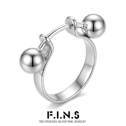 F.I.N.S Women Ring Silver 925 Fashion Personality Double Round Beads Finger Ring 925 Sterling Silver Ball Pendant for Decoration
