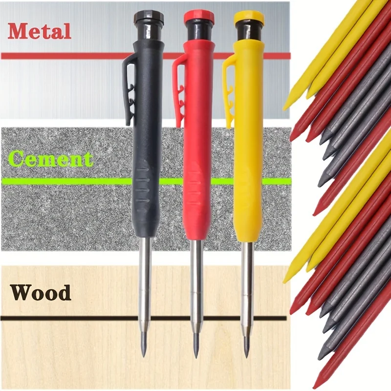 2.8mm Solid Carpenter Pencil, Deep Hole Marking Pencil Mechanical Built in Pencil Sharpener Scriber Refill Drawing Construction