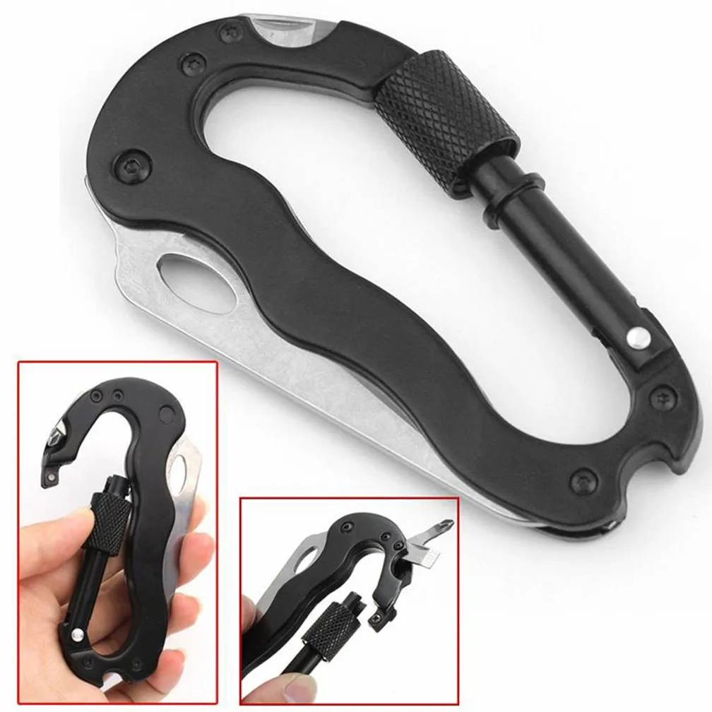 5 w 1 Multitool karabinek nóż składany Survival D kształt brelok klamra blokada ze stali nierdzewnej Liner zatrzask powiesić klucz narzędzie EDC