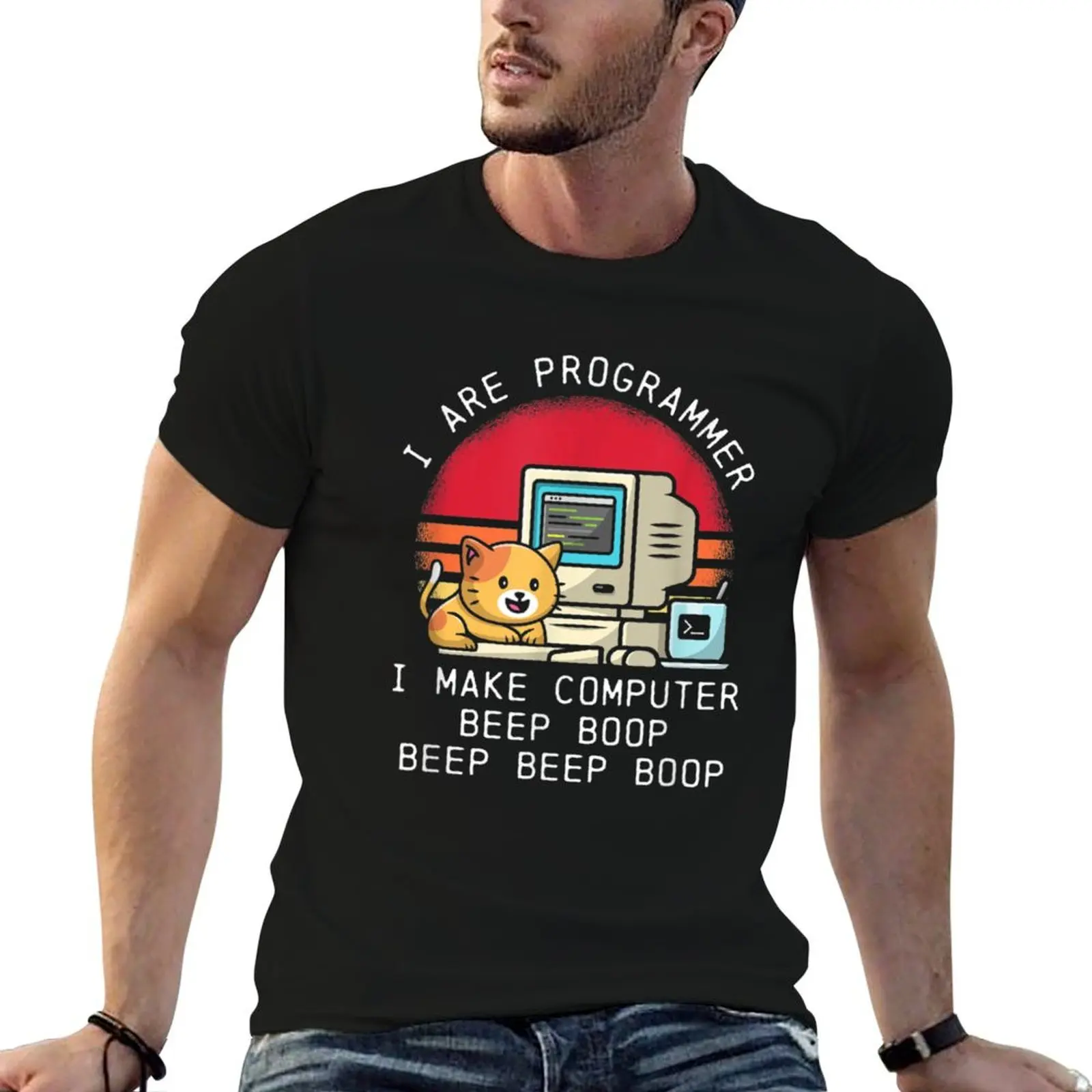 I Are Programmer Funny Cat, Funny Programmer Gift Design T-Shirt Big Size Simple T-Shirt
