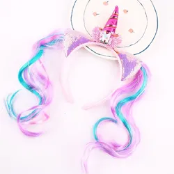 Children Unicorn Wig Headdress For Girl Fashion Colorful Ponytail Hair Ropes Accessories Kid New Birthday Party Mermaid Hairpins