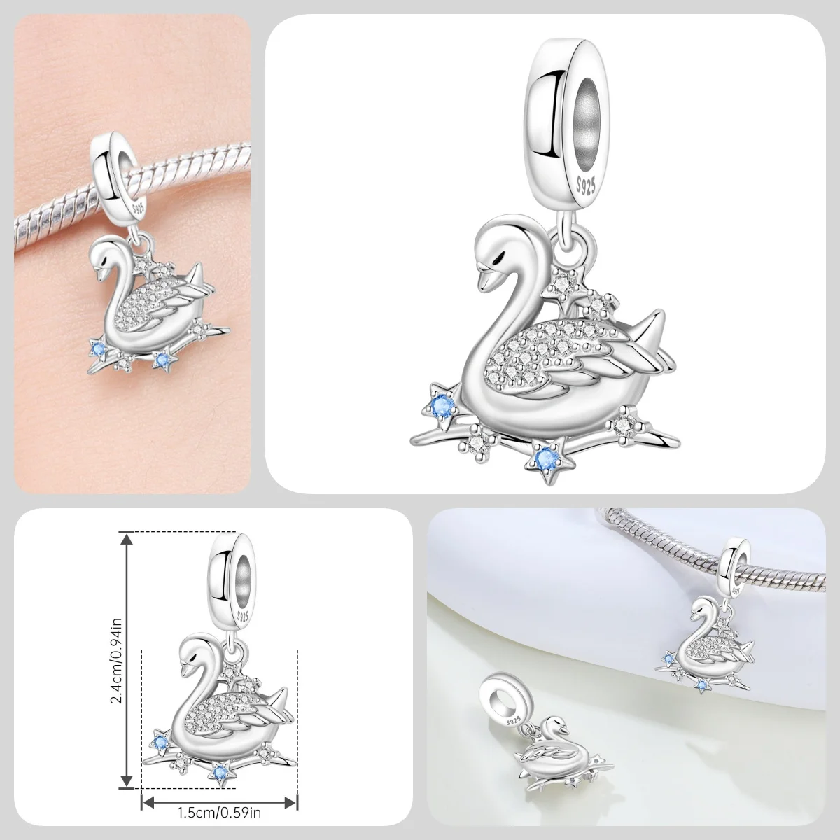 Blauer Charm, 925er Sterlingsilber, Ozeanperlen, Betta-Fisch-Anhänger, Geburtstagsfeier, Geschenk für Frauen, Armband, Halskette, DIY-Perlen, Schmuck – Detail 20