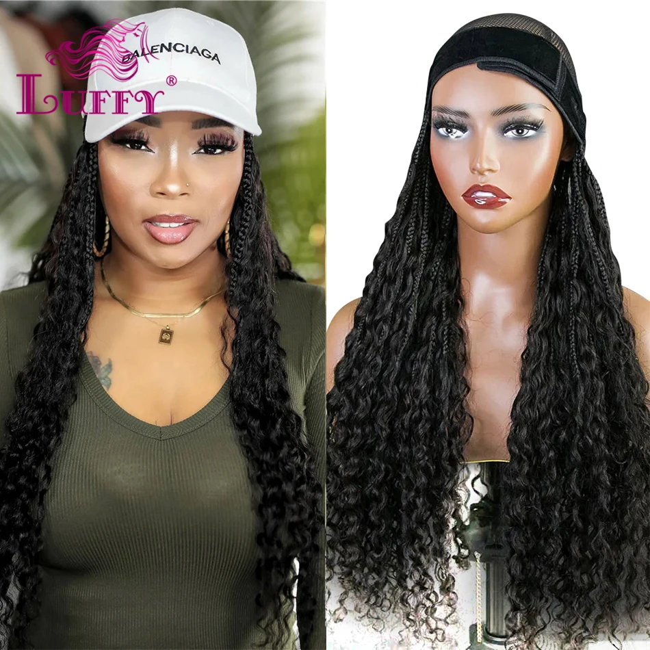 Braids Band Hair Extensions Boho Box Braids Band Wig With Human Hair Curls Grab And Go Braided Wig For Black Women