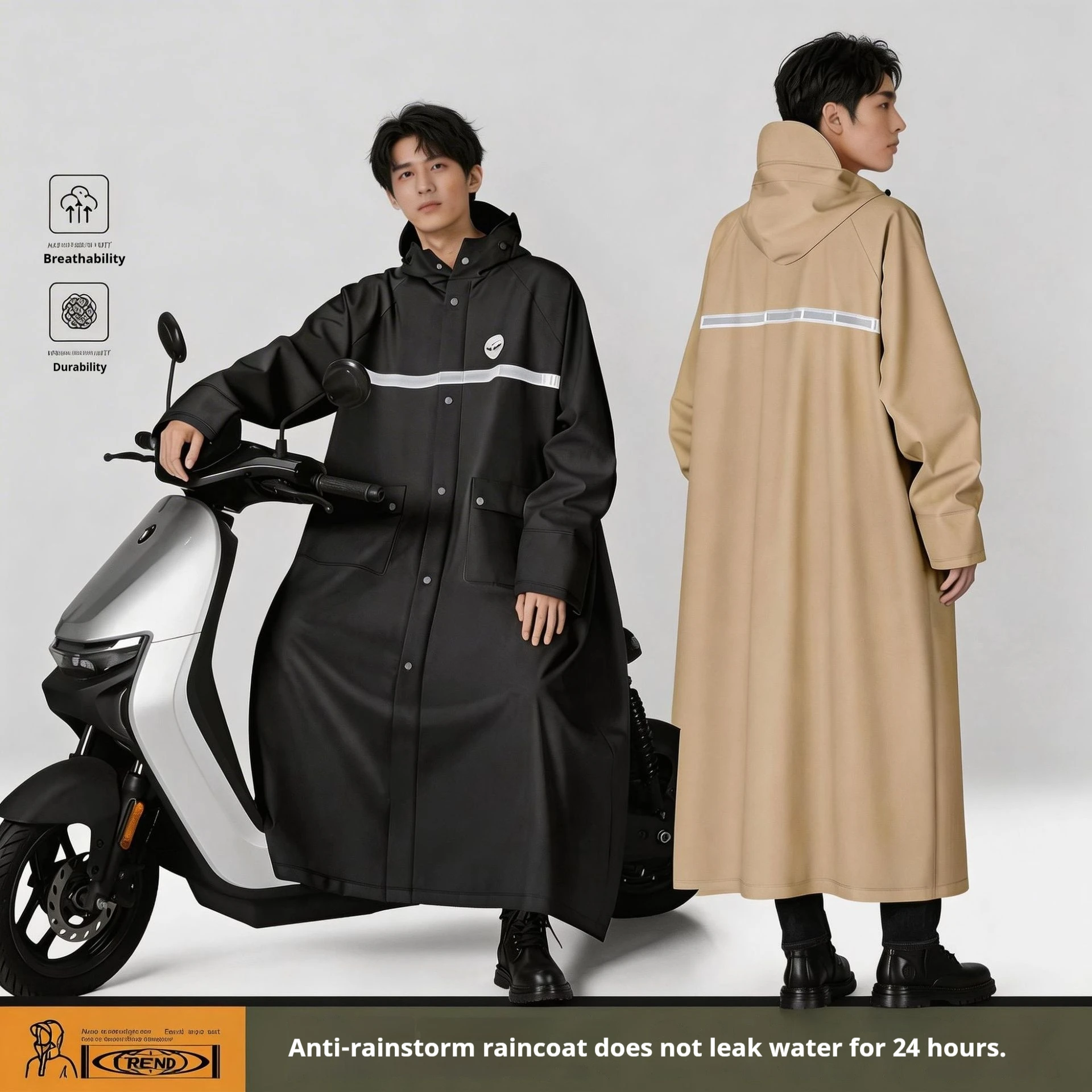 Impermeable reflectante largo para adultos, para hombres y mujeres, a prueba de tormentas, para ciclismo eléctrico, cortavientos impermeable.