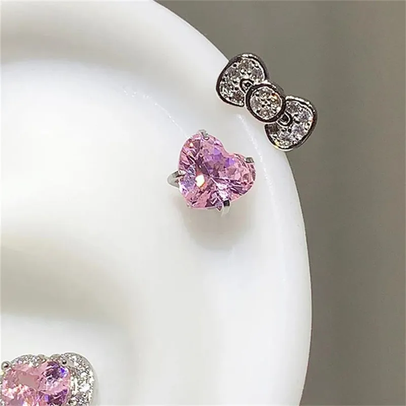 1 шт., милые серьги с бантом и сердечком, кольца для ушей, модные нежные серьги с цирконием для женщин, Y2K, ювелирные изделия в стиле панк e940 1 шт., милые серьги с бантом и сердечком, кольца для ушей, модные нежные серьги с цирконием для женщин, Y2K, ювелирные изделия в стиле панк e940