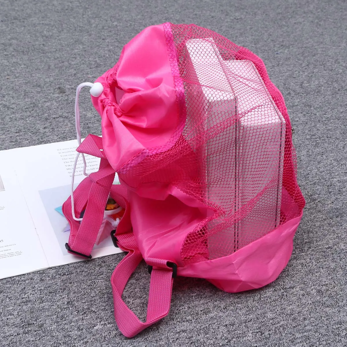 

Beach Bag Essentials Small Pink Mesh Seashell Storage Backpack Foldable Lightweight Travel Gym Bag